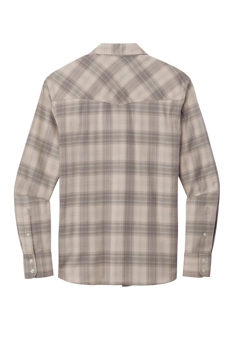 Port Authority Mens Ombre Plaid Long Sleeve Button Down Shirt w/ Double Pockets - Frost Grey  Premium quality Clothing Port-Authority