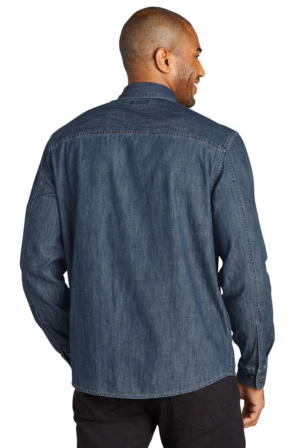 Port Authority Mens Perfect Denim Long Sleeve Button Down Shirt w/ Pocket - Medium Wash - Closeout  Premium quality Clothing Port-Authority