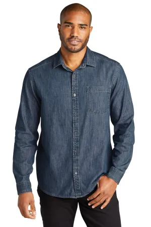 Port Authority Mens Perfect Denim Long Sleeve Button Down Shirt w/ Pocket - Medium Wash - Closeout  Premium quality Clothing Port-Authority