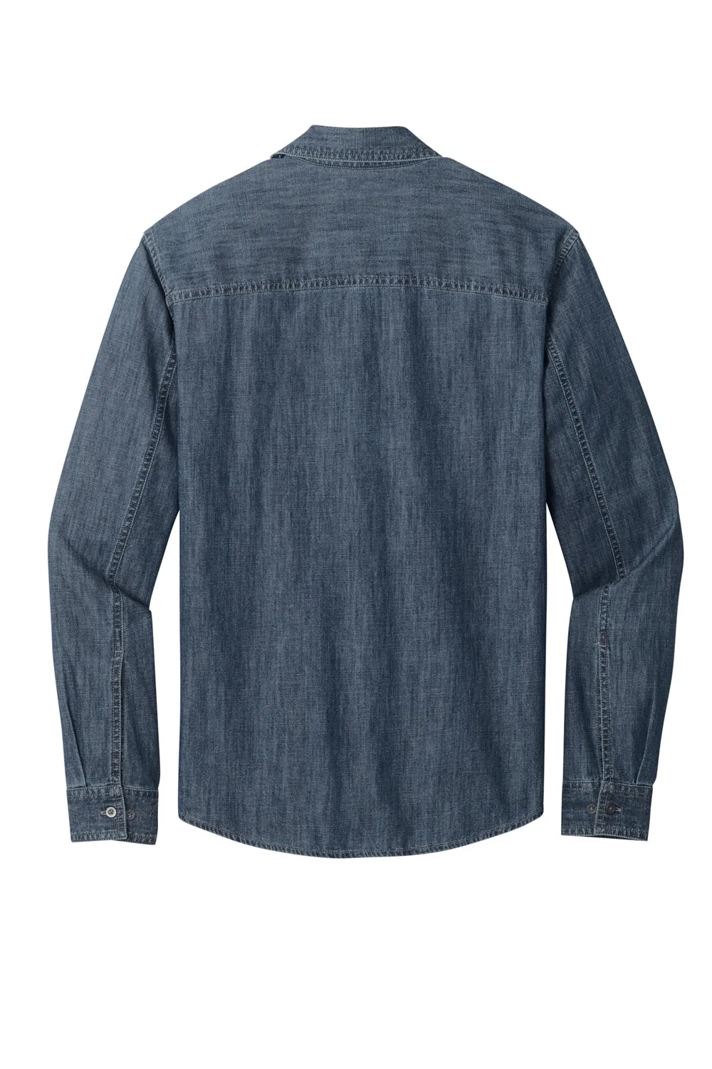 Port Authority Mens Perfect Denim Long Sleeve Button Down Shirt w/ Pocket - Medium Wash - Closeout  Premium quality Clothing Port-Authority