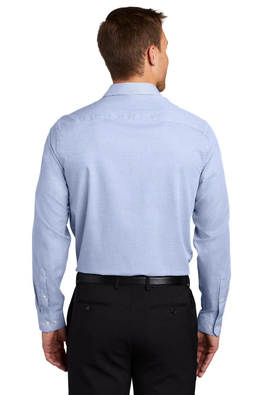 Port Authority Mens Pincheck Wrinkle Resistant Long Sleeve Button Down Shirt - Blue Horizon/White - Closeout  Premium quality Clothing Port-Authority