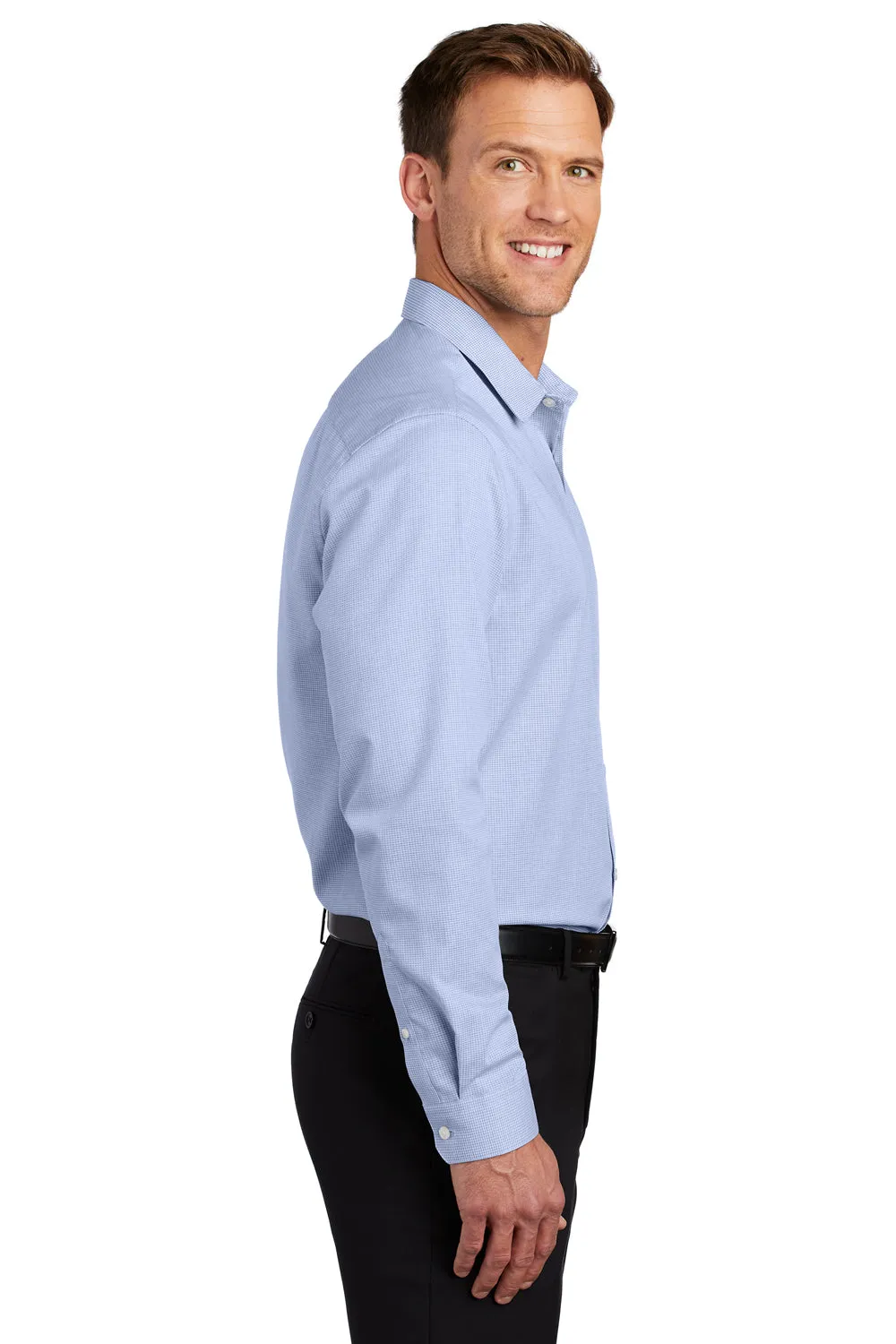 Port Authority Mens Pincheck Wrinkle Resistant Long Sleeve Button Down Shirt - Blue Horizon/White - Closeout  Premium quality Clothing Port-Authority