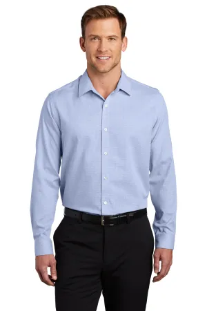 Port Authority Mens Pincheck Wrinkle Resistant Long Sleeve Button Down Shirt - Blue Horizon/White - Closeout  Premium quality Clothing Port-Authority