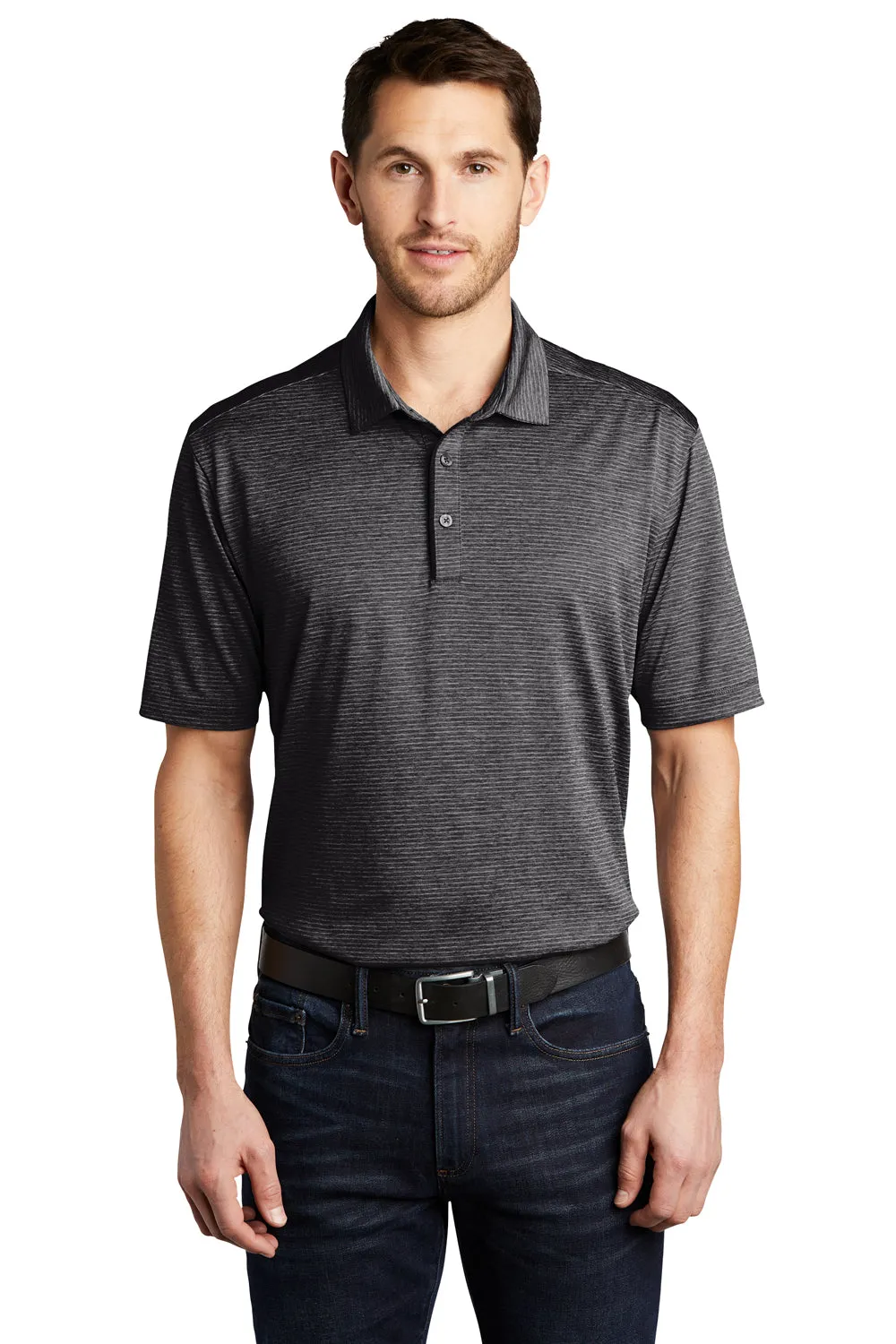Port Authority Mens Shadow Stripe Moisture Wicking Short Sleeve Polo Shirt - Deep Black  Premium quality Clothing Port-Authority