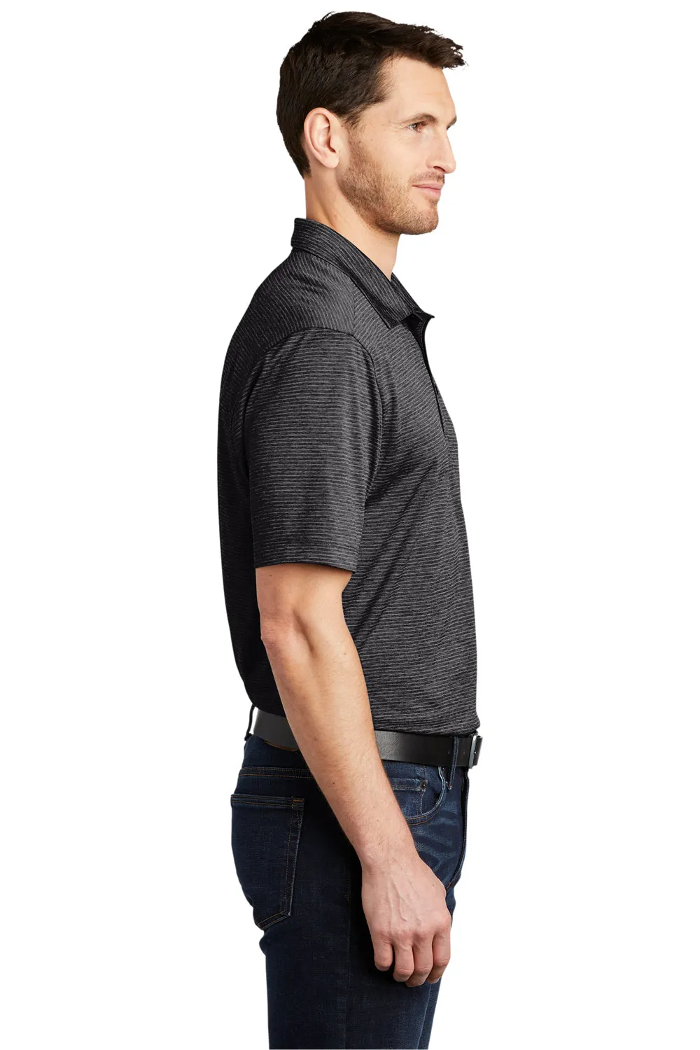 Port Authority Mens Shadow Stripe Moisture Wicking Short Sleeve Polo Shirt - Deep Black  Premium quality Clothing Port-Authority