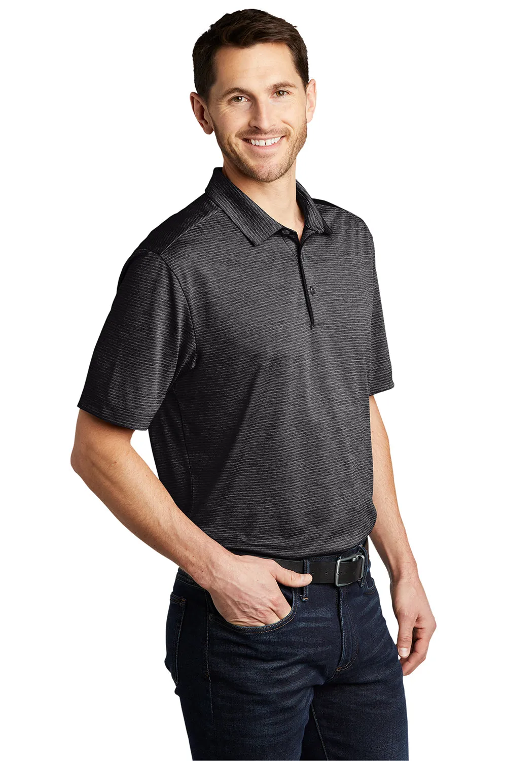 Port Authority Mens Shadow Stripe Moisture Wicking Short Sleeve Polo Shirt - Deep Black  Premium quality Clothing Port-Authority