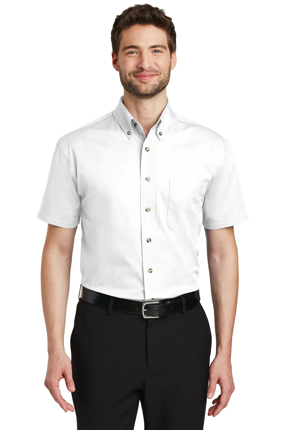 Port Authority Mens Short Sleeve Button Down Shirt w/ Pocket - White - Closeout  Premium quality Clothing Port-Authority