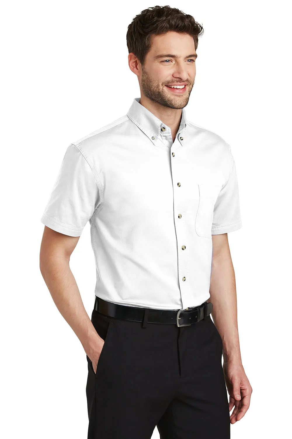 Port Authority Mens Short Sleeve Button Down Shirt w/ Pocket - White - Closeout  Premium quality Clothing Port-Authority