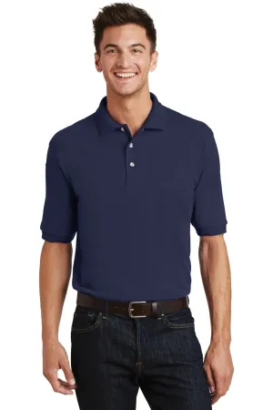 Port Authority Mens Shrink Resistant Short Sleeve Polo Shirt w/ Pocket - Navy Blue  Premium quality Clothing Port-Authority