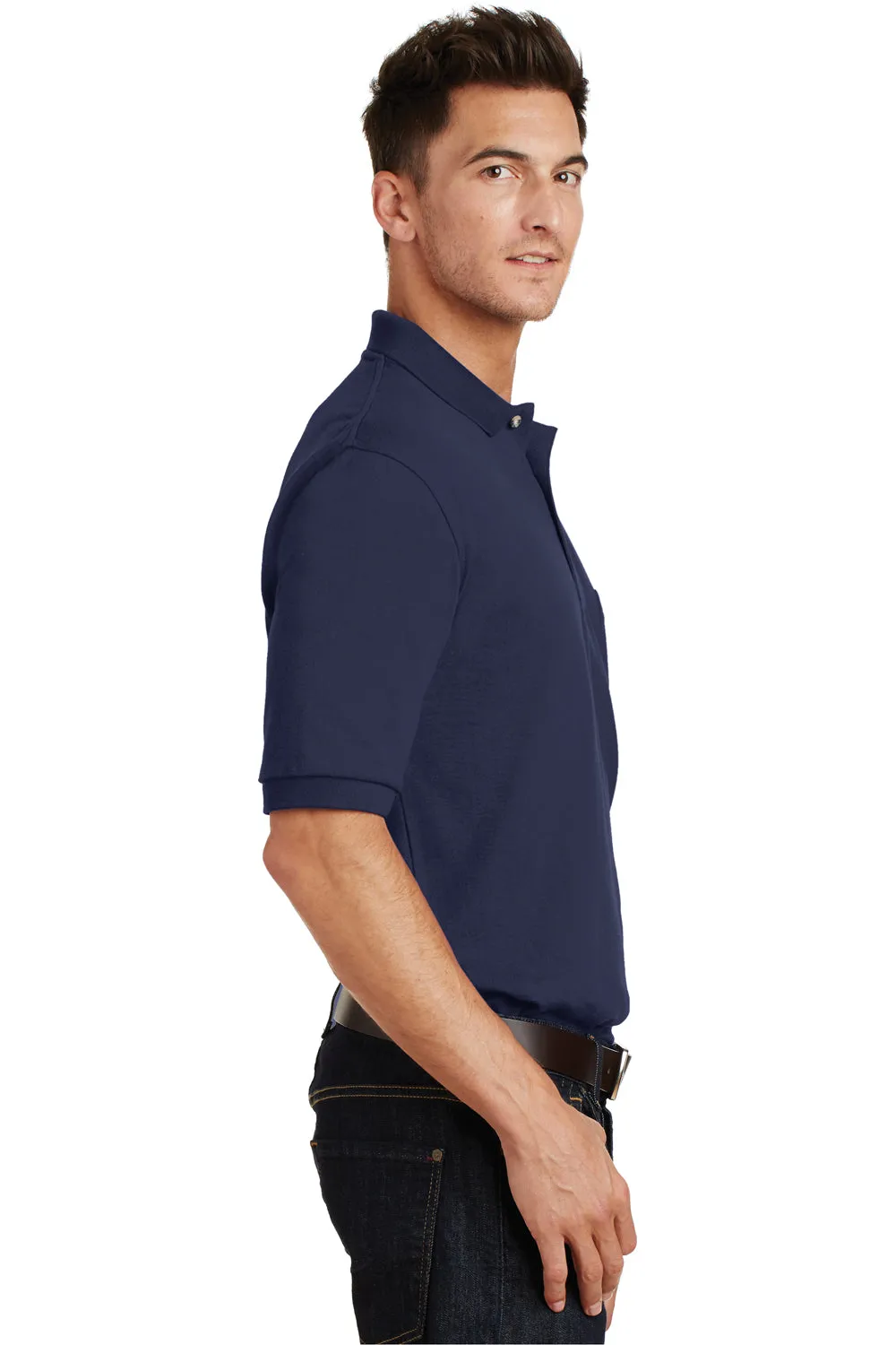 Port Authority Mens Shrink Resistant Short Sleeve Polo Shirt w/ Pocket - Navy Blue  Premium quality Clothing Port-Authority