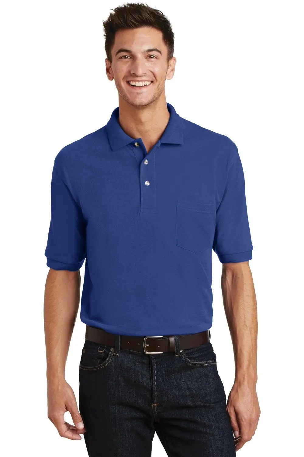 Port Authority Mens Shrink Resistant Short Sleeve Polo Shirt w/ Pocket - Royal Blue  Premium quality Clothing Port-Authority