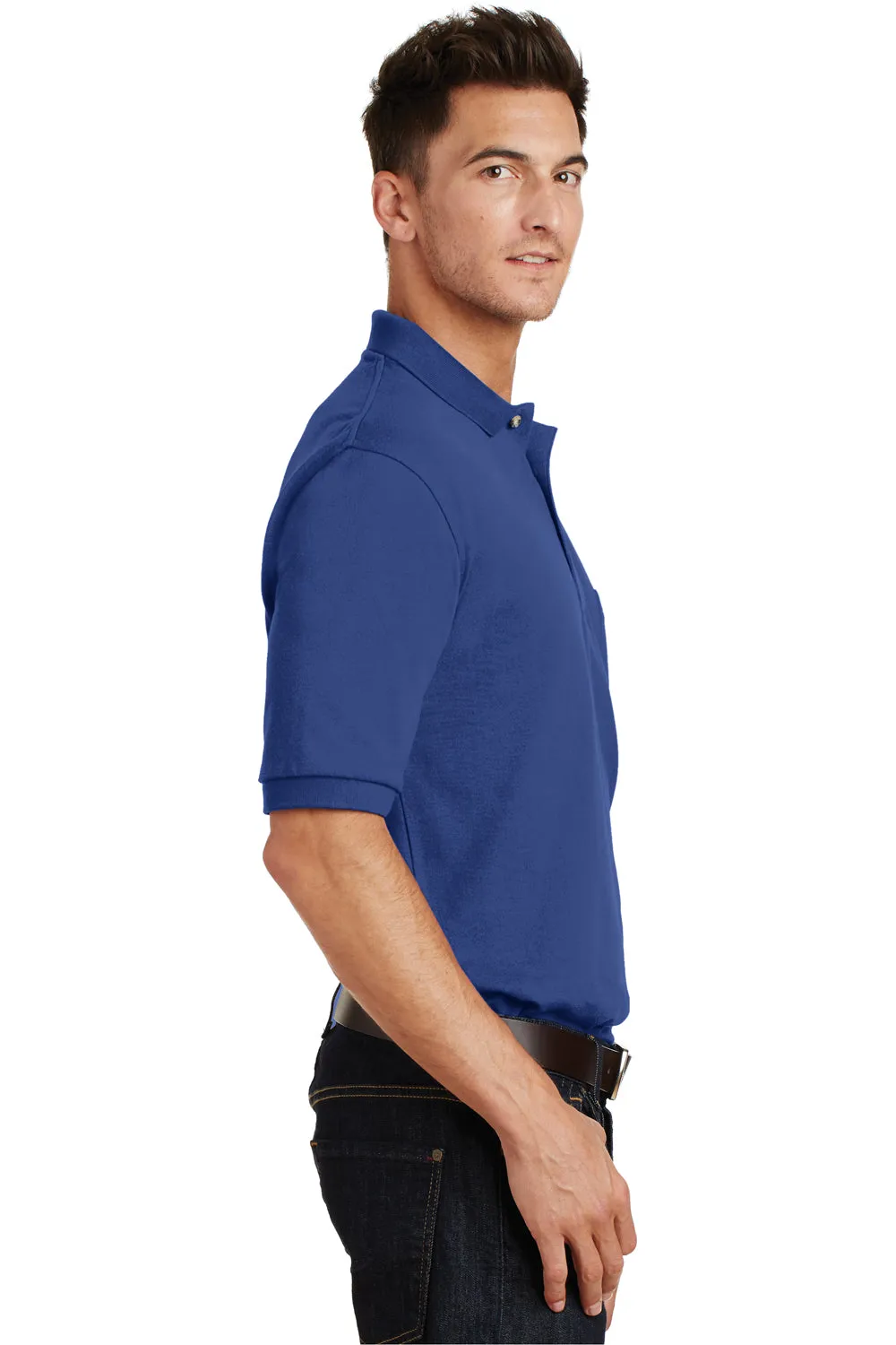 Port Authority Mens Shrink Resistant Short Sleeve Polo Shirt w/ Pocket - Royal Blue  Premium quality Clothing Port-Authority