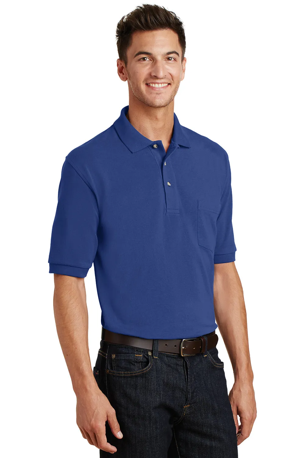 Port Authority Mens Shrink Resistant Short Sleeve Polo Shirt w/ Pocket - Royal Blue  Premium quality Clothing Port-Authority
