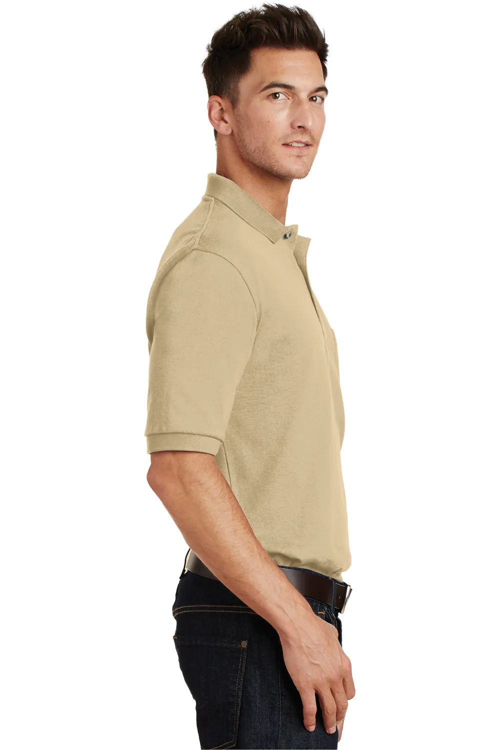 Port Authority Mens Shrink Resistant Short Sleeve Polo Shirt w/ Pocket - Stone - Closeout  Premium quality Clothing Port-Authority