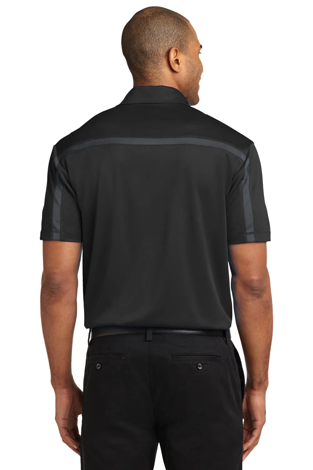 Port Authority Mens Silk Touch Performance Moisture Wicking Short Sleeve Polo Shirt - Black/Steel Grey  Premium quality Clothing Port-Authority