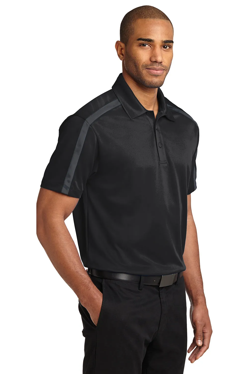 Port Authority Mens Silk Touch Performance Moisture Wicking Short Sleeve Polo Shirt - Black/Steel Grey  Premium quality Clothing Port-Authority