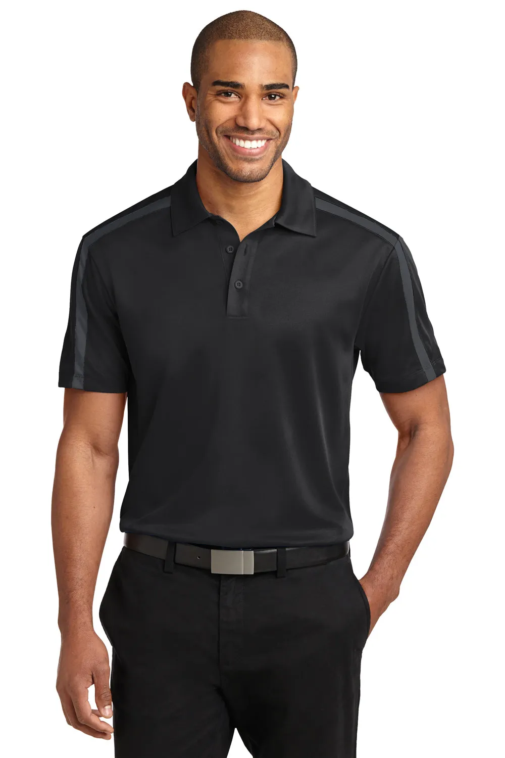 Port Authority Mens Silk Touch Performance Moisture Wicking Short Sleeve Polo Shirt - Black/Steel Grey  Premium quality Clothing Port-Authority