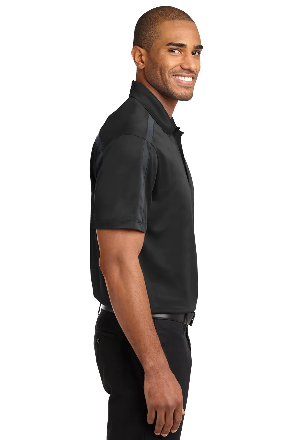 Port Authority Mens Silk Touch Performance Moisture Wicking Short Sleeve Polo Shirt - Black/Steel Grey  Premium quality Clothing Port-Authority