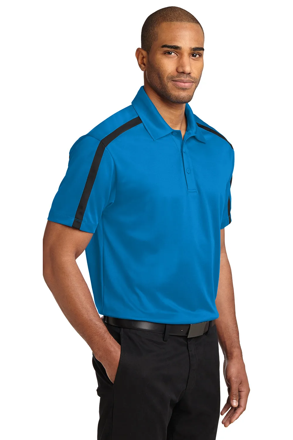 Port Authority Mens Silk Touch Performance Moisture Wicking Short Sleeve Polo Shirt - Brilliant Blue/Black  Premium quality Clothing Port-Authority