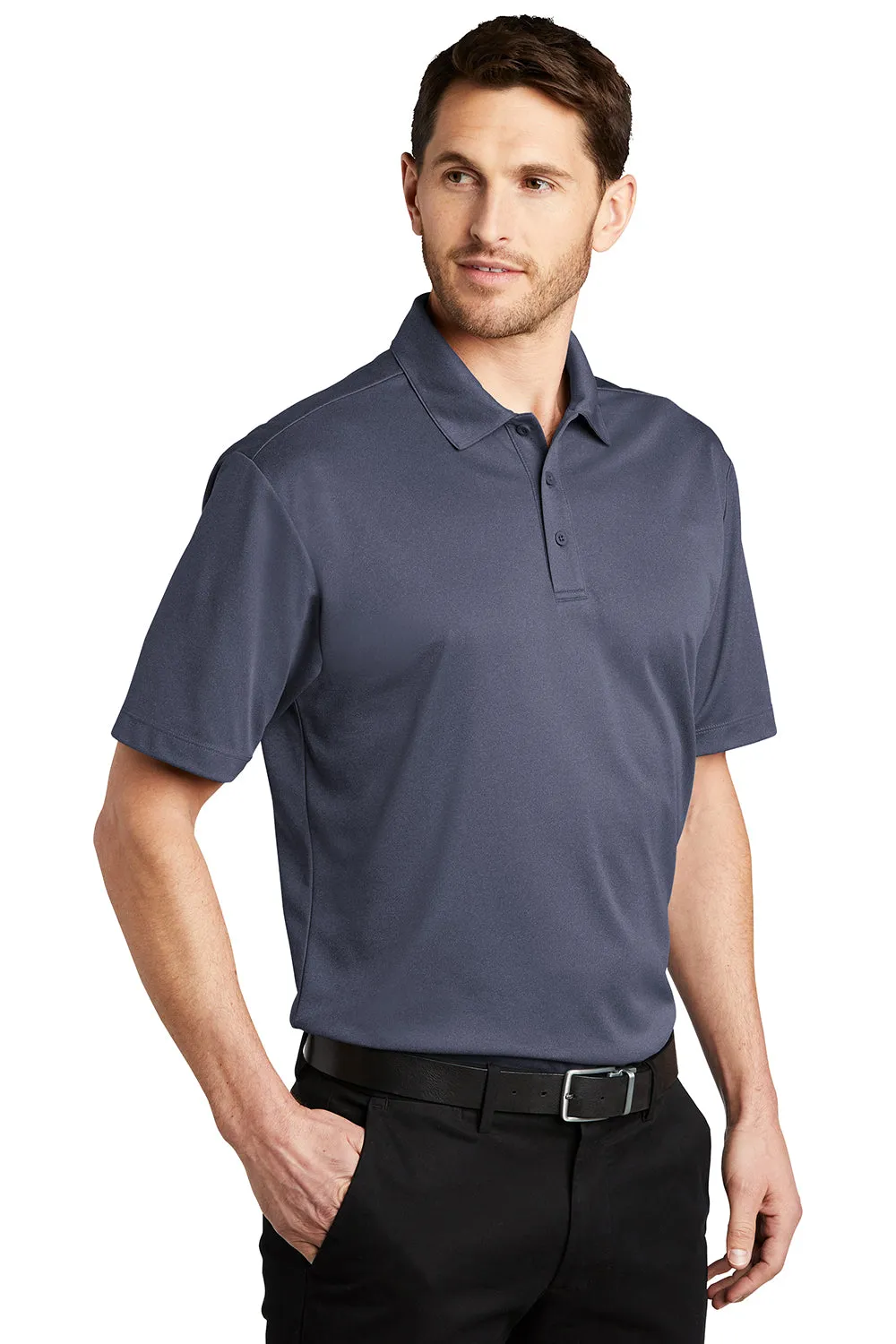Port Authority Mens Silk Touch Performance Moisture Wicking Short Sleeve Polo Shirt - Heather Navy Blue  Premium quality Clothing Port-Authority