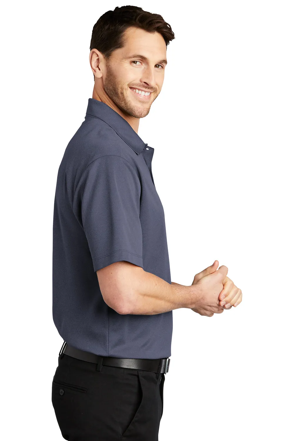 Port Authority Mens Silk Touch Performance Moisture Wicking Short Sleeve Polo Shirt - Heather Navy Blue  Premium quality Clothing Port-Authority