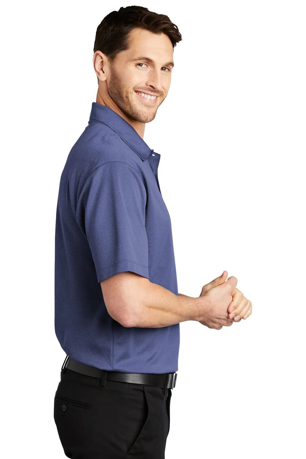 Port Authority Mens Silk Touch Performance Moisture Wicking Short Sleeve Polo Shirt - Heather Royal Blue  Premium quality Clothing Port-Authority