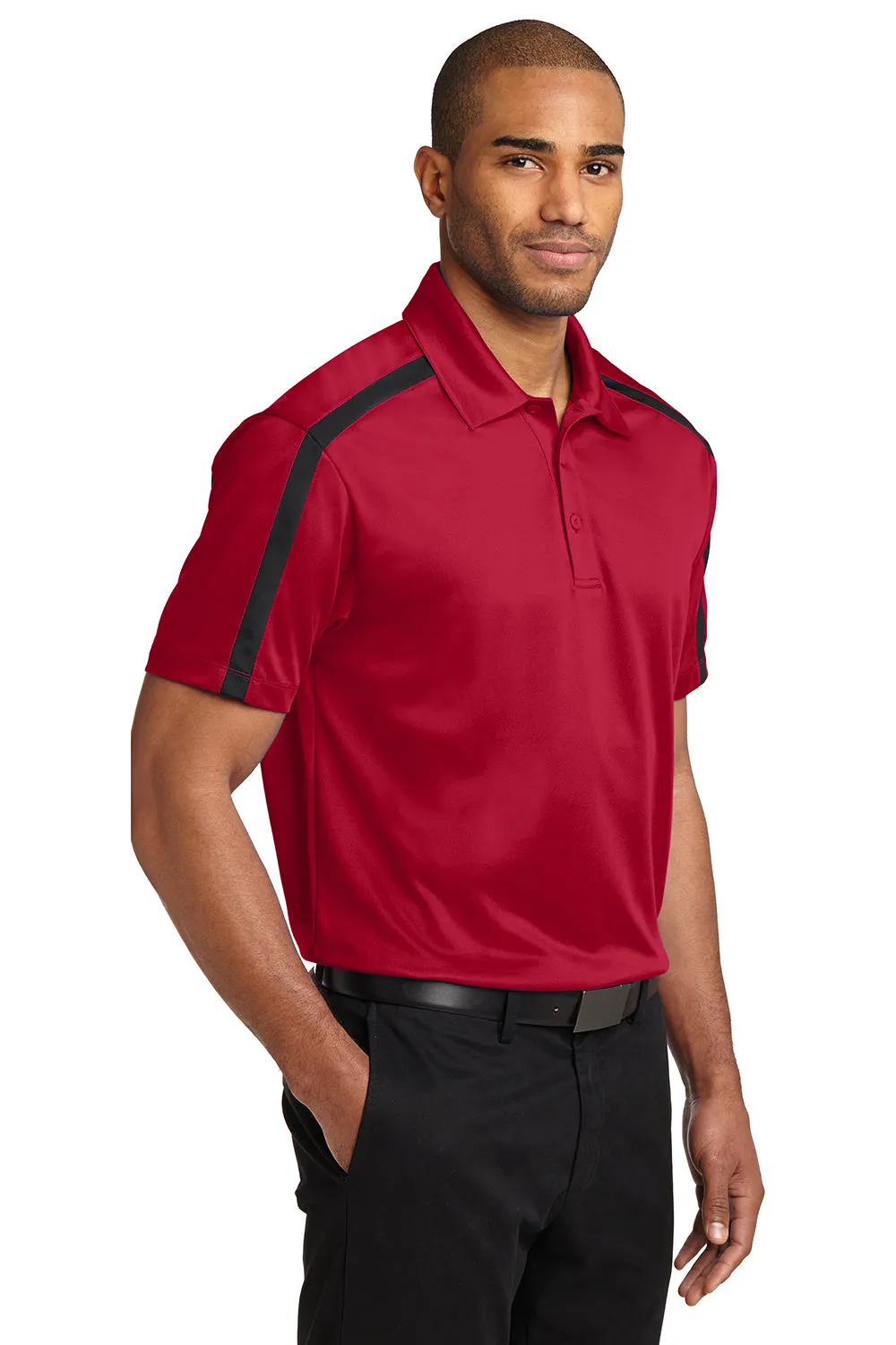 Port Authority Mens Silk Touch Performance Moisture Wicking Short Sleeve Polo Shirt - Red/Black  Premium quality Clothing Port-Authority