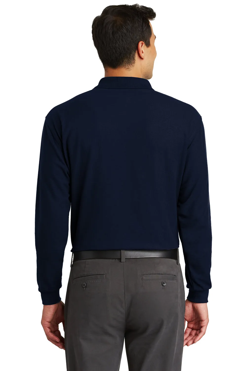 Port Authority Mens Silk Touch Wrinkle Resistant Long Sleeve Polo Shirt w/ Pocket - Navy Blue  Premium quality Clothing Port-Authority