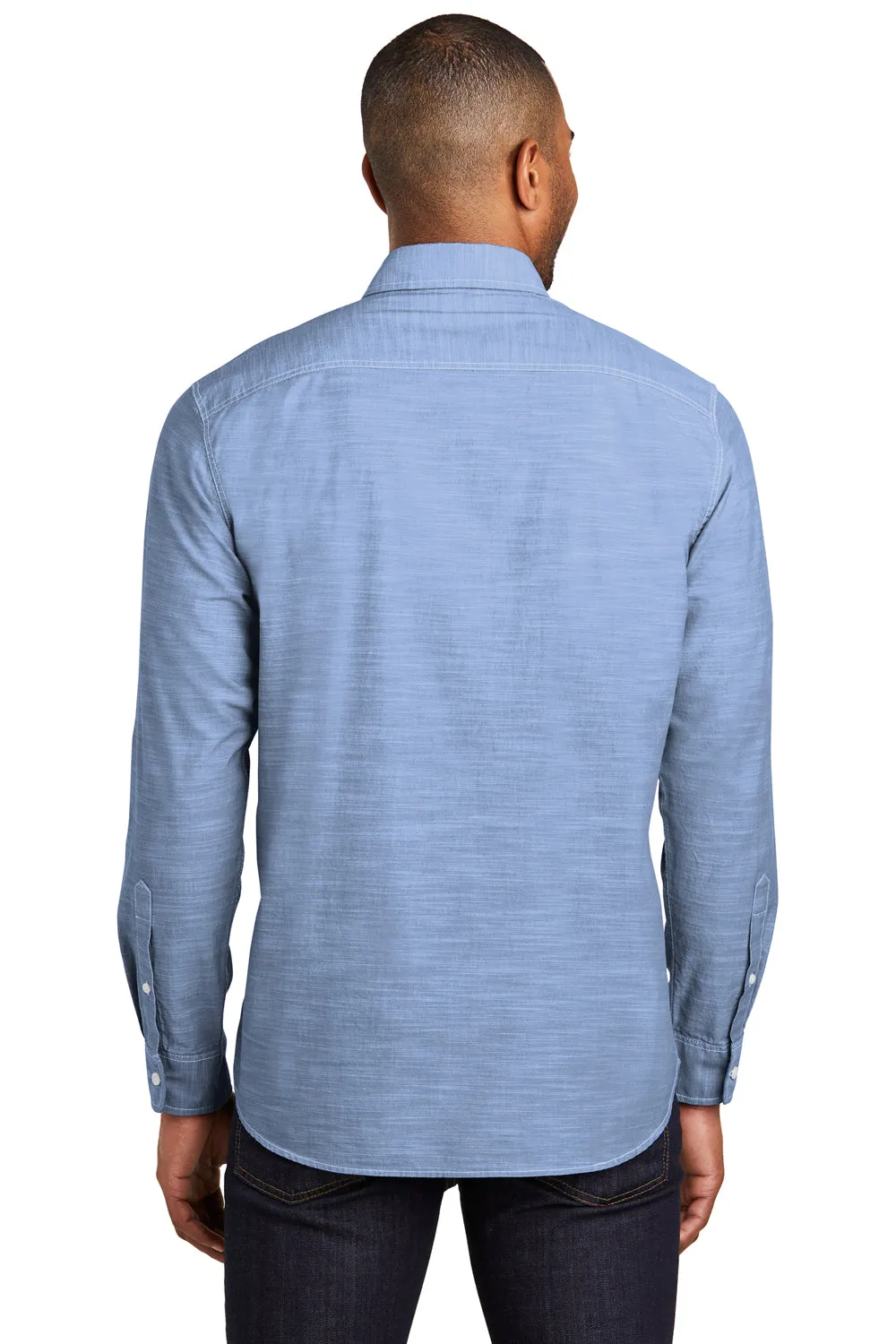 Port Authority Mens Slub Chambray Long Sleeve Button Down Shirt w/ Double Pockets - Light Blue  Premium quality Clothing Port-Authority