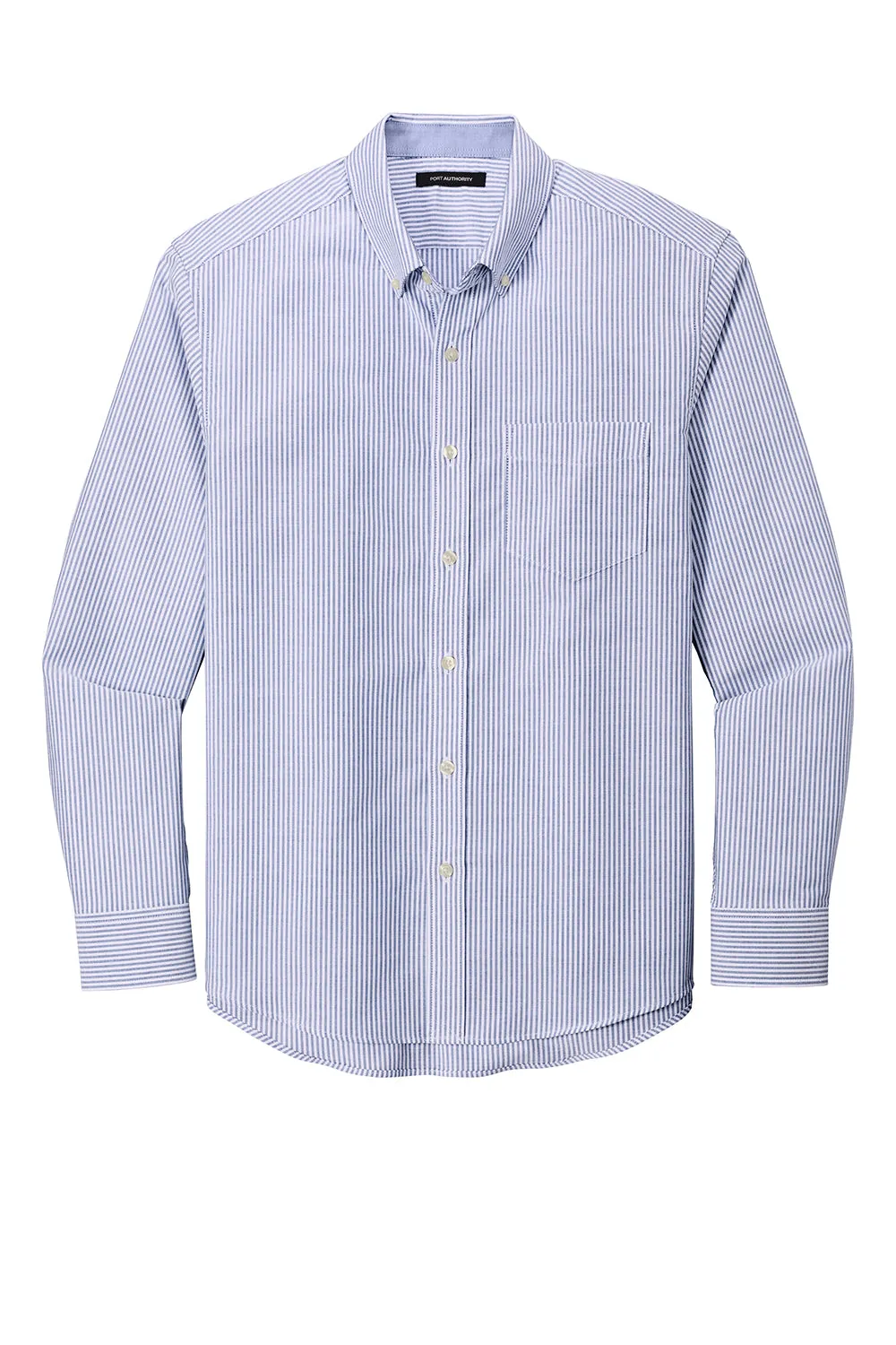 Port Authority Mens SuperPro Wrinkle Resistant Long Sleeve Button Down Shirt w/ Pocket - Oxford Blue/White - Closeout  Premium quality Clothing Port-Authority