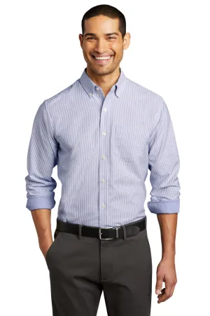 Port Authority Mens SuperPro Wrinkle Resistant Long Sleeve Button Down Shirt w/ Pocket - Oxford Blue/White - Closeout  Premium quality Clothing Port-Authority