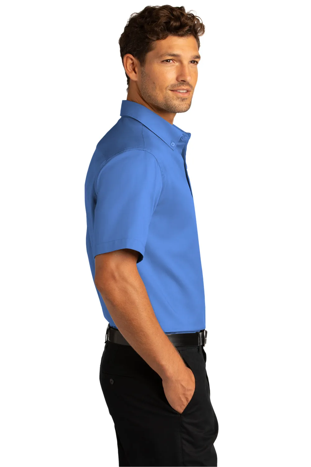 Port Authority Mens SuperPro Wrinkle Resistant React Short Sleeve Button Down Shirt w/ Pocket - Ultramarine Blue  Premium quality Clothing Port-Authority