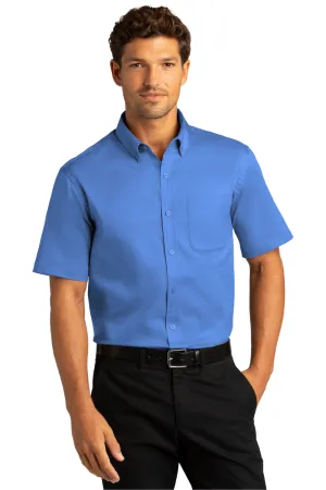 Port Authority Mens SuperPro Wrinkle Resistant React Short Sleeve Button Down Shirt w/ Pocket - Ultramarine Blue  Premium quality Clothing Port-Authority