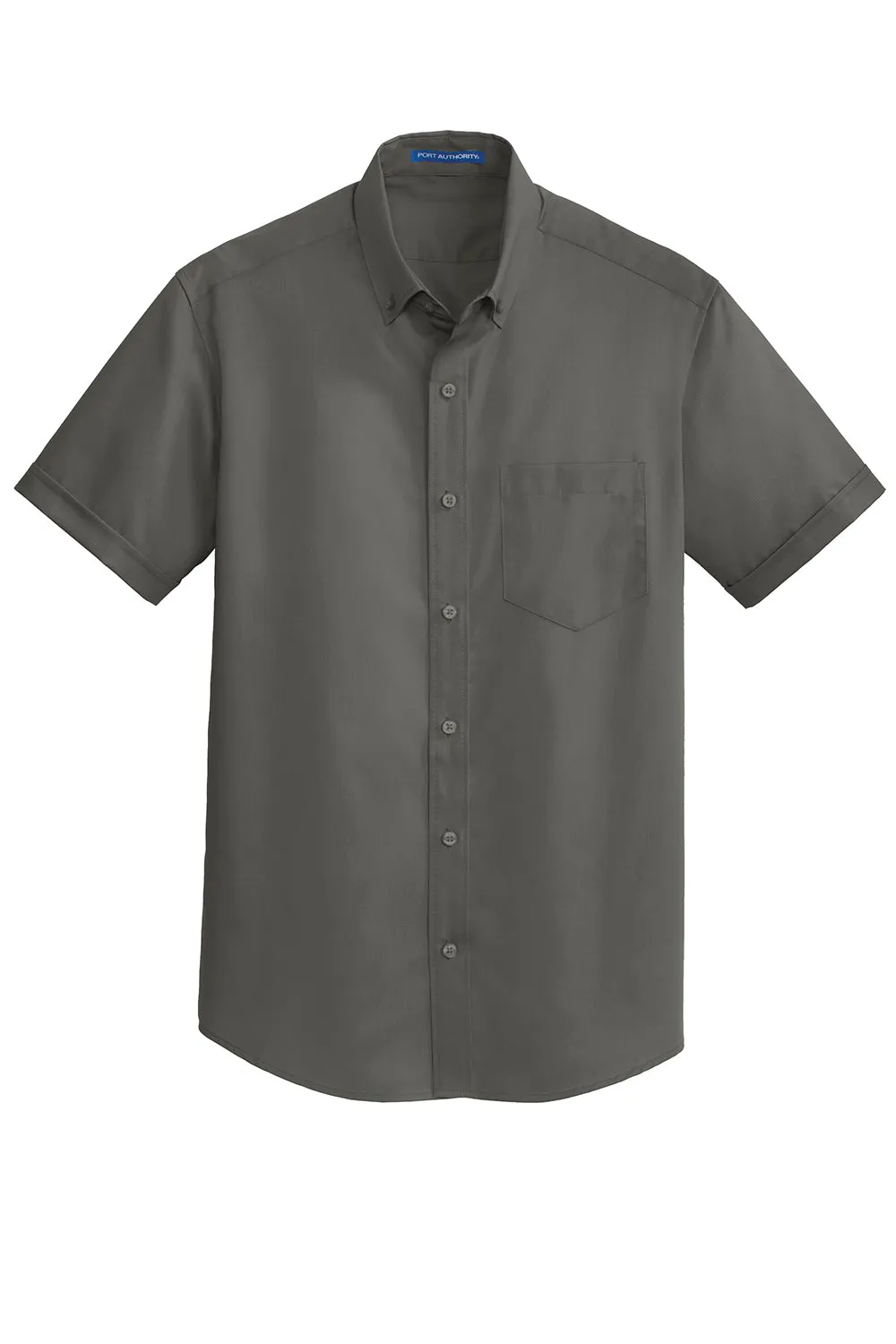 Port Authority Mens SuperPro Wrinkle Resistant Short Sleeve Button Down Shirt w/ Pocket - Sterling Grey  Premium quality Clothing Port-Authority