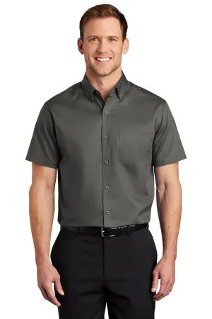 Port Authority Mens SuperPro Wrinkle Resistant Short Sleeve Button Down Shirt w/ Pocket - Sterling Grey  Premium quality Clothing Port-Authority
