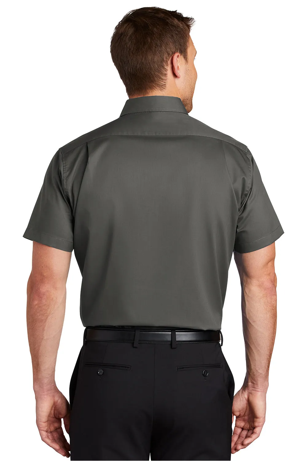 Port Authority Mens SuperPro Wrinkle Resistant Short Sleeve Button Down Shirt w/ Pocket - Sterling Grey  Premium quality Clothing Port-Authority