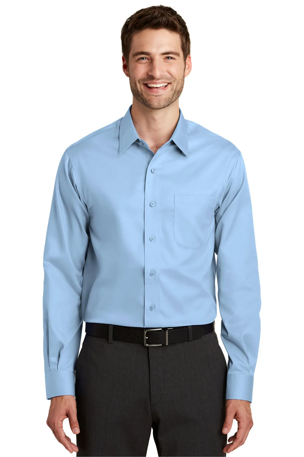 Port Authority Mens Wrinkle Resistant Long Sleeve Button Down Shirt w/ Pocket - Sky Blue - Closeout  Premium quality Clothing Port-Authority