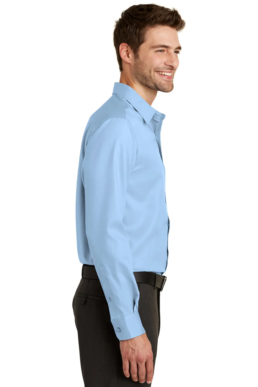 Port Authority Mens Wrinkle Resistant Long Sleeve Button Down Shirt w/ Pocket - Sky Blue - Closeout  Premium quality Clothing Port-Authority