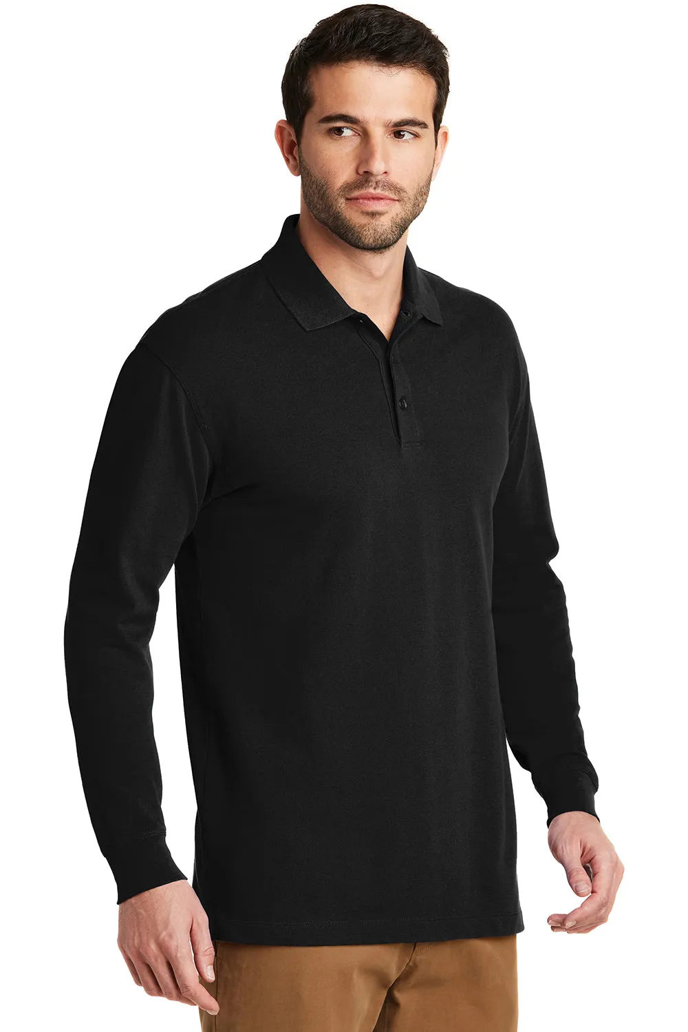 Port Authority Mens Wrinkle Resistant Long Sleeve Polo Shirt - Black  Premium quality Clothing Port-Authority