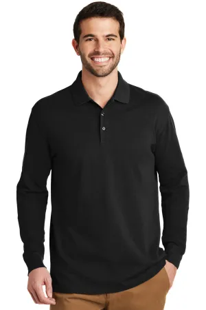 Port Authority Mens Wrinkle Resistant Long Sleeve Polo Shirt - Black  Premium quality Clothing Port-Authority