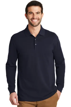 Port Authority Mens Wrinkle Resistant Long Sleeve Polo Shirt - Navy Blue  Premium quality Clothing Port-Authority
