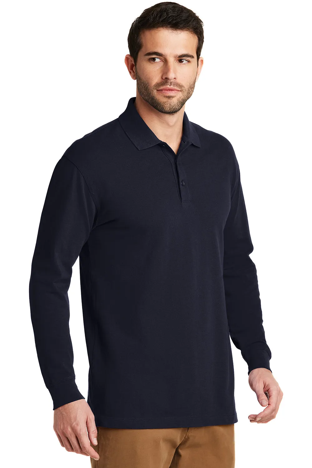 Port Authority Mens Wrinkle Resistant Long Sleeve Polo Shirt - Navy Blue  Premium quality Clothing Port-Authority
