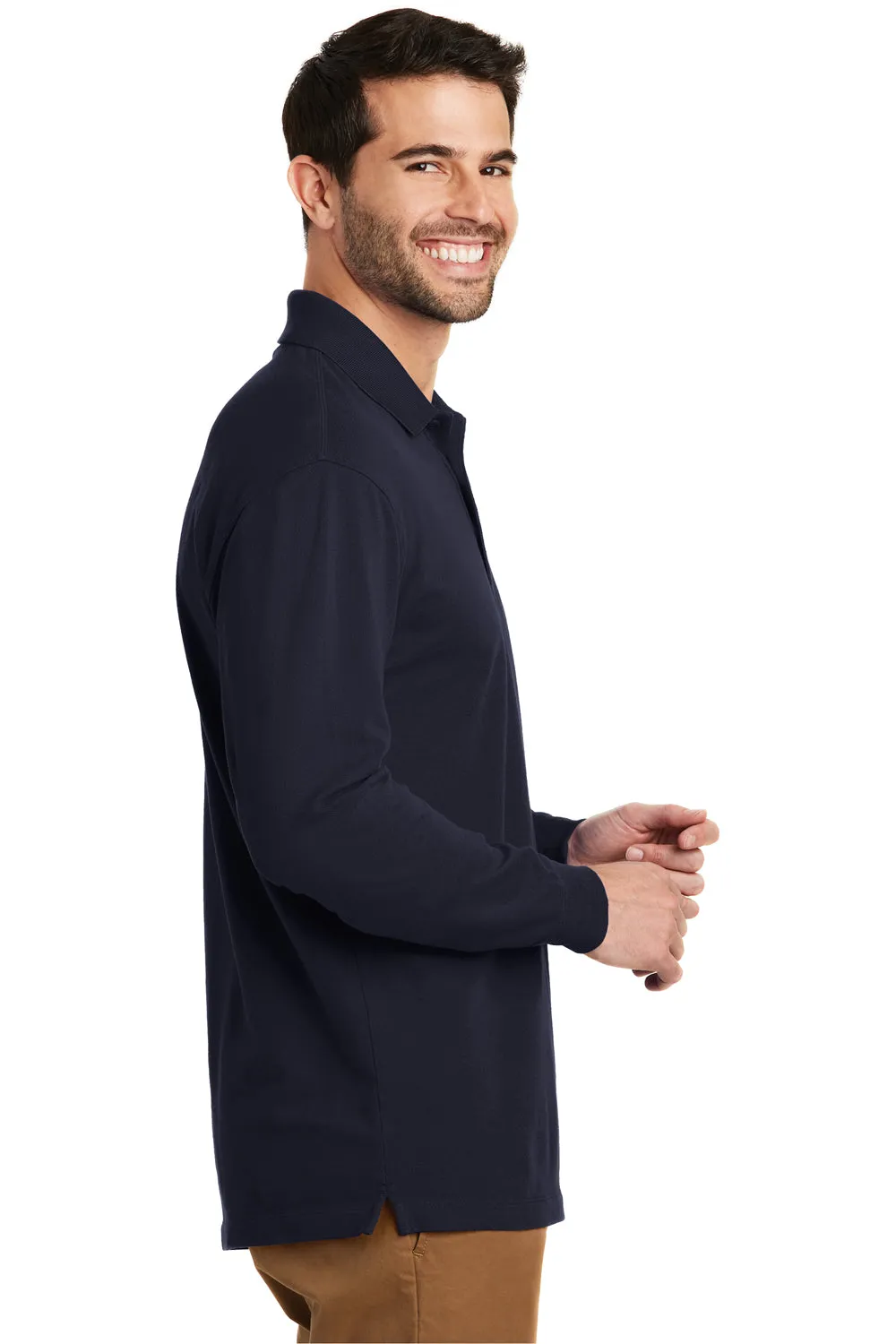 Port Authority Mens Wrinkle Resistant Long Sleeve Polo Shirt - Navy Blue  Premium quality Clothing Port-Authority