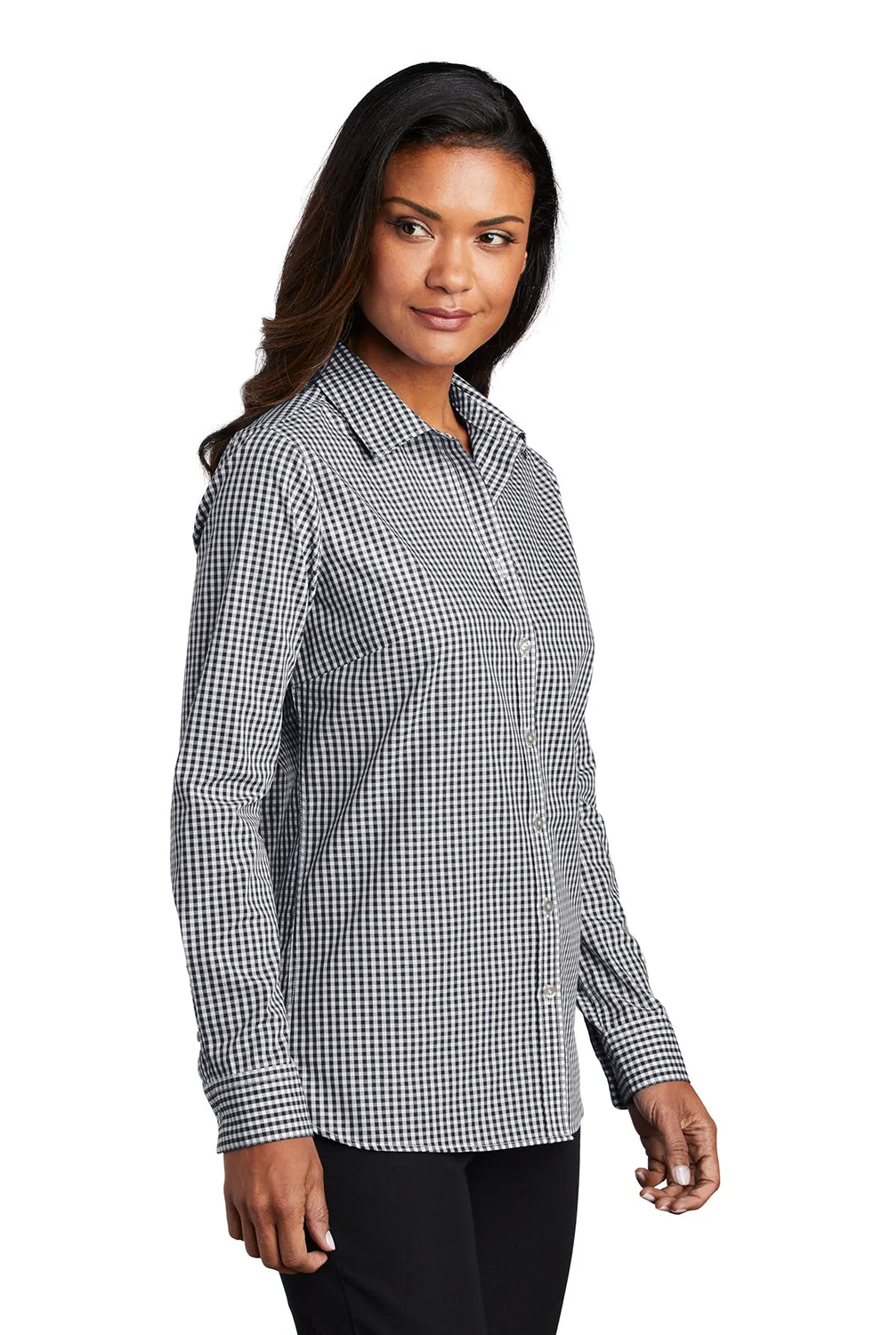 Port Authority Womens Broadcloth Gingham Wrinkle Resistant Long Sleeve Button Down Shirt - Black/White - Closeout  Premium quality Clothing Port-Authority
