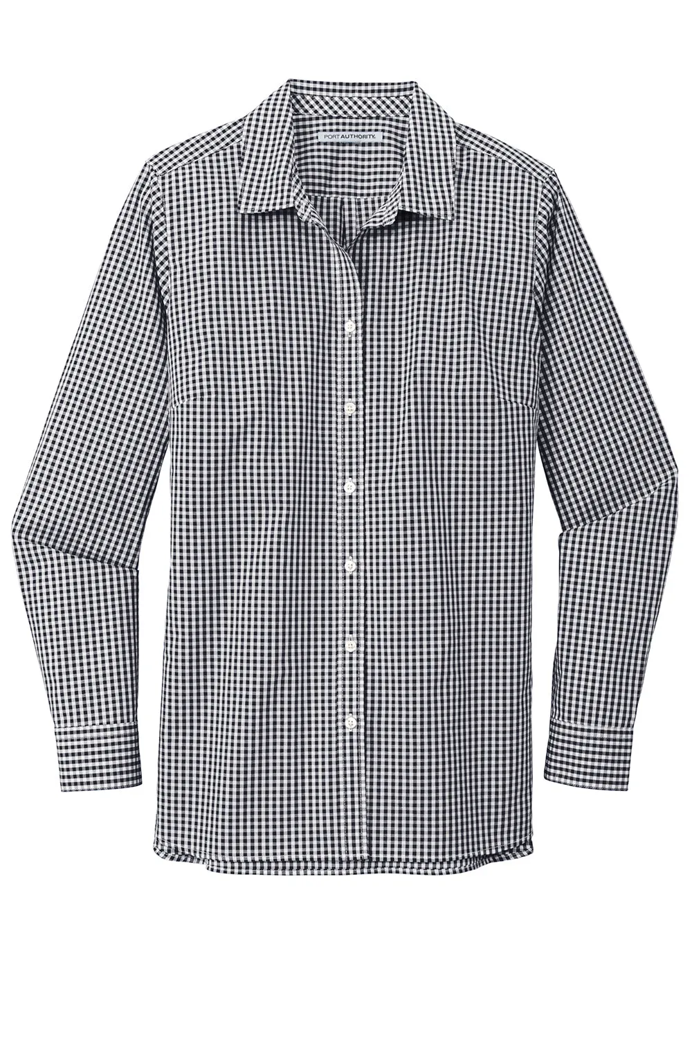 Port Authority Womens Broadcloth Gingham Wrinkle Resistant Long Sleeve Button Down Shirt - Black/White - Closeout  Premium quality Clothing Port-Authority