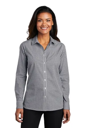 Port Authority Womens Broadcloth Gingham Wrinkle Resistant Long Sleeve Button Down Shirt - Black/White - Closeout  Premium quality Clothing Port-Authority