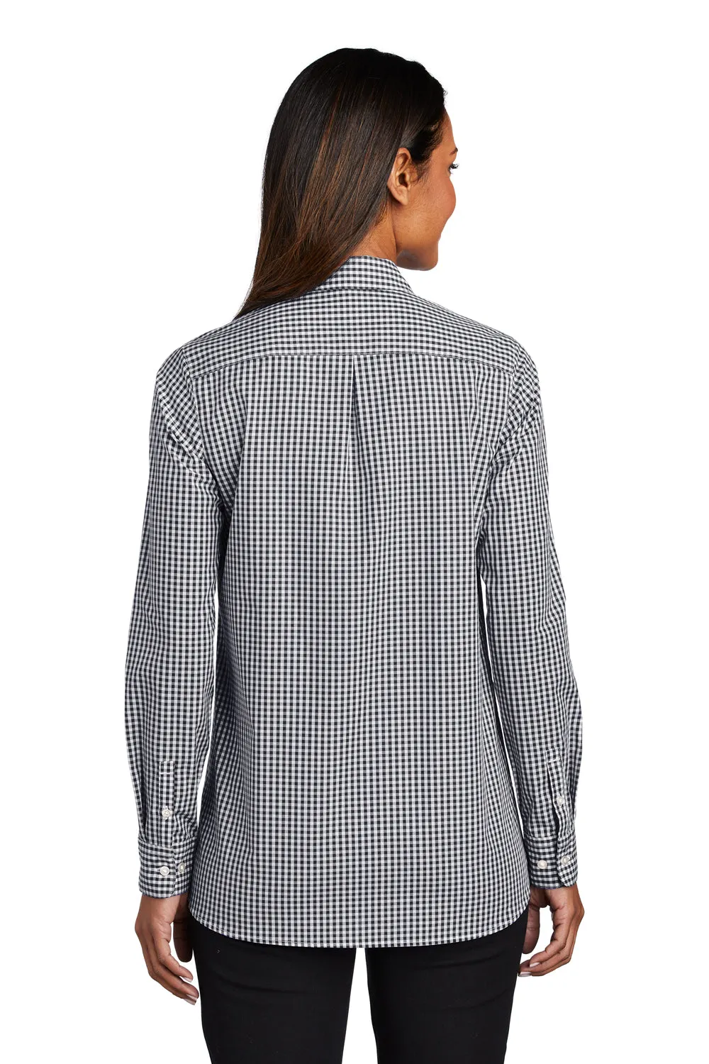 Port Authority Womens Broadcloth Gingham Wrinkle Resistant Long Sleeve Button Down Shirt - Black/White - Closeout  Premium quality Clothing Port-Authority