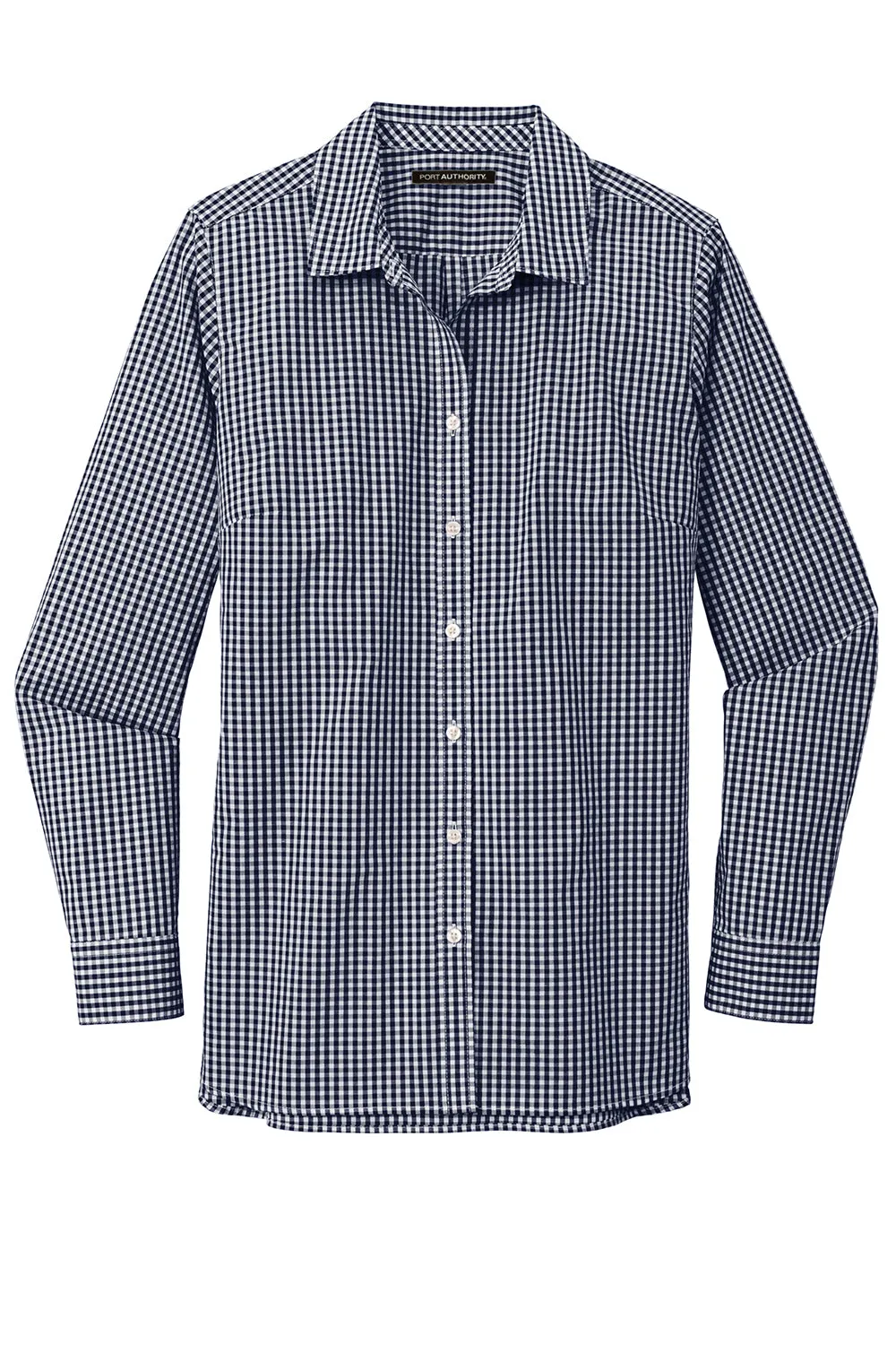 Port Authority Womens Broadcloth Gingham Wrinkle Resistant Long Sleeve Button Down Shirt - True Navy Blue/White - Closeout  Premium quality Clothing Port-Authority