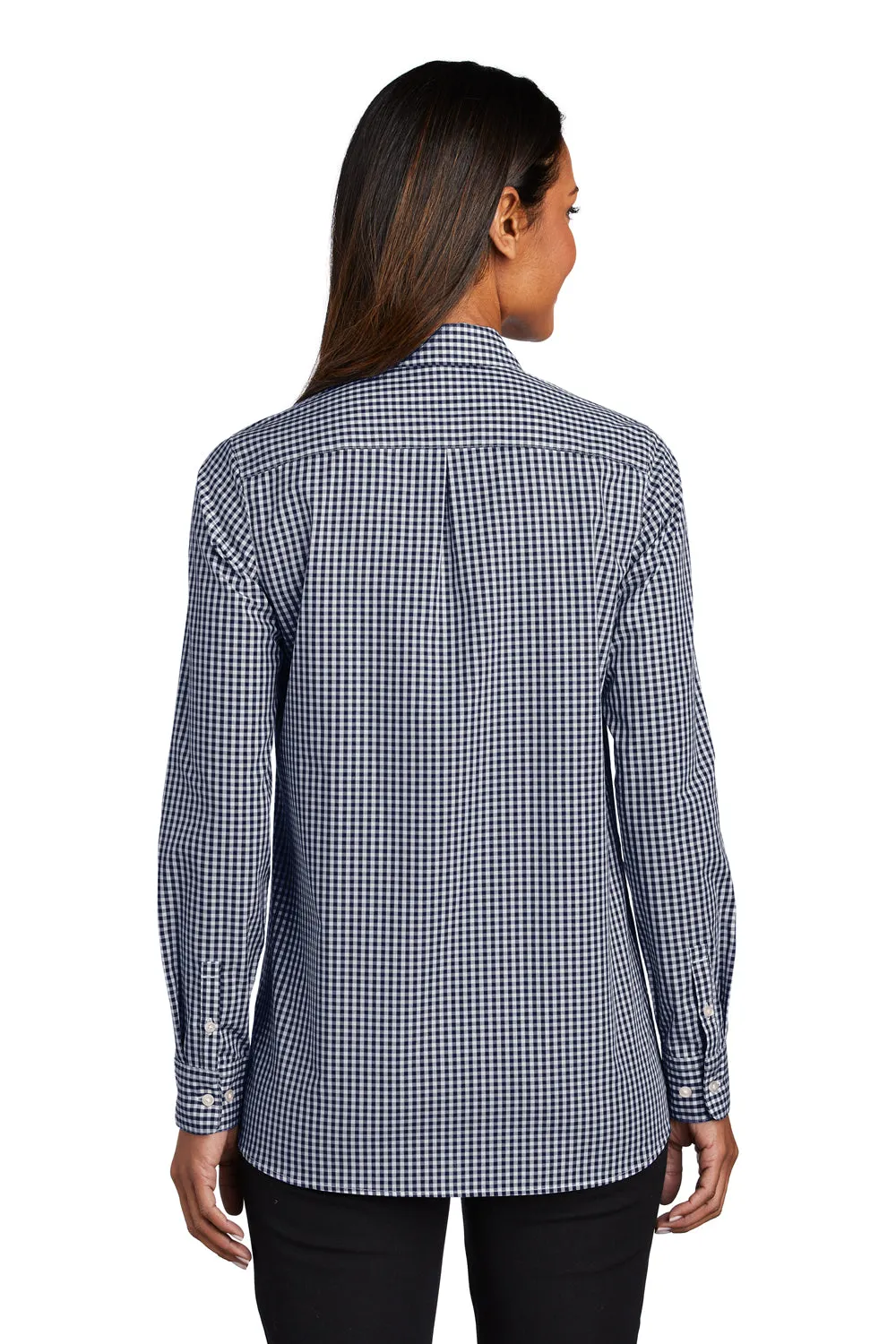 Port Authority Womens Broadcloth Gingham Wrinkle Resistant Long Sleeve Button Down Shirt - True Navy Blue/White - Closeout  Premium quality Clothing Port-Authority