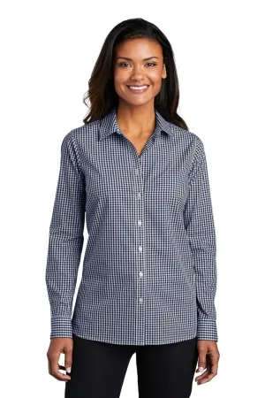 Port Authority Womens Broadcloth Gingham Wrinkle Resistant Long Sleeve Button Down Shirt - True Navy Blue/White - Closeout  Premium quality Clothing Port-Authority